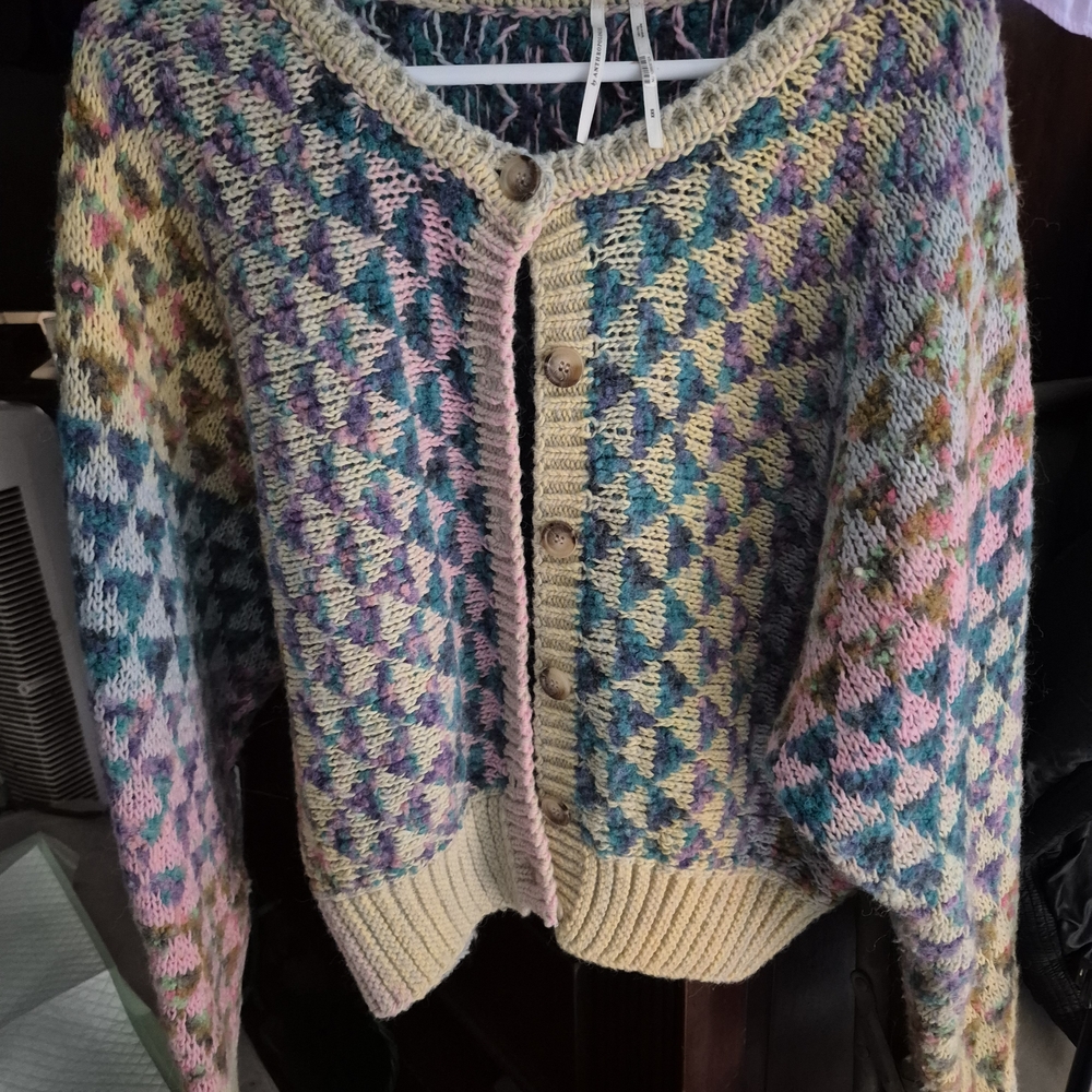 Anthropologie Multicolor Diamond Knit Cardigan